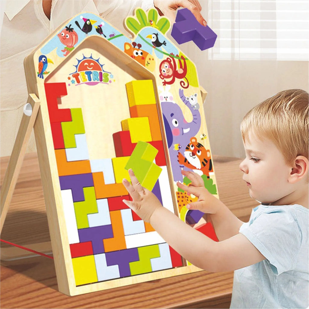 Wudly - 3 in 1 Tetris - Parent Child Edition Multifunctional Building Blocks, Tabletop Activities 3D Piecing Bricks Brain Teaser Smart Inspiration Game, Early Educational Toy for Kids 3+ Years, Set of 42 Blocks, Child Safe Certified, Multi colors - Naivri