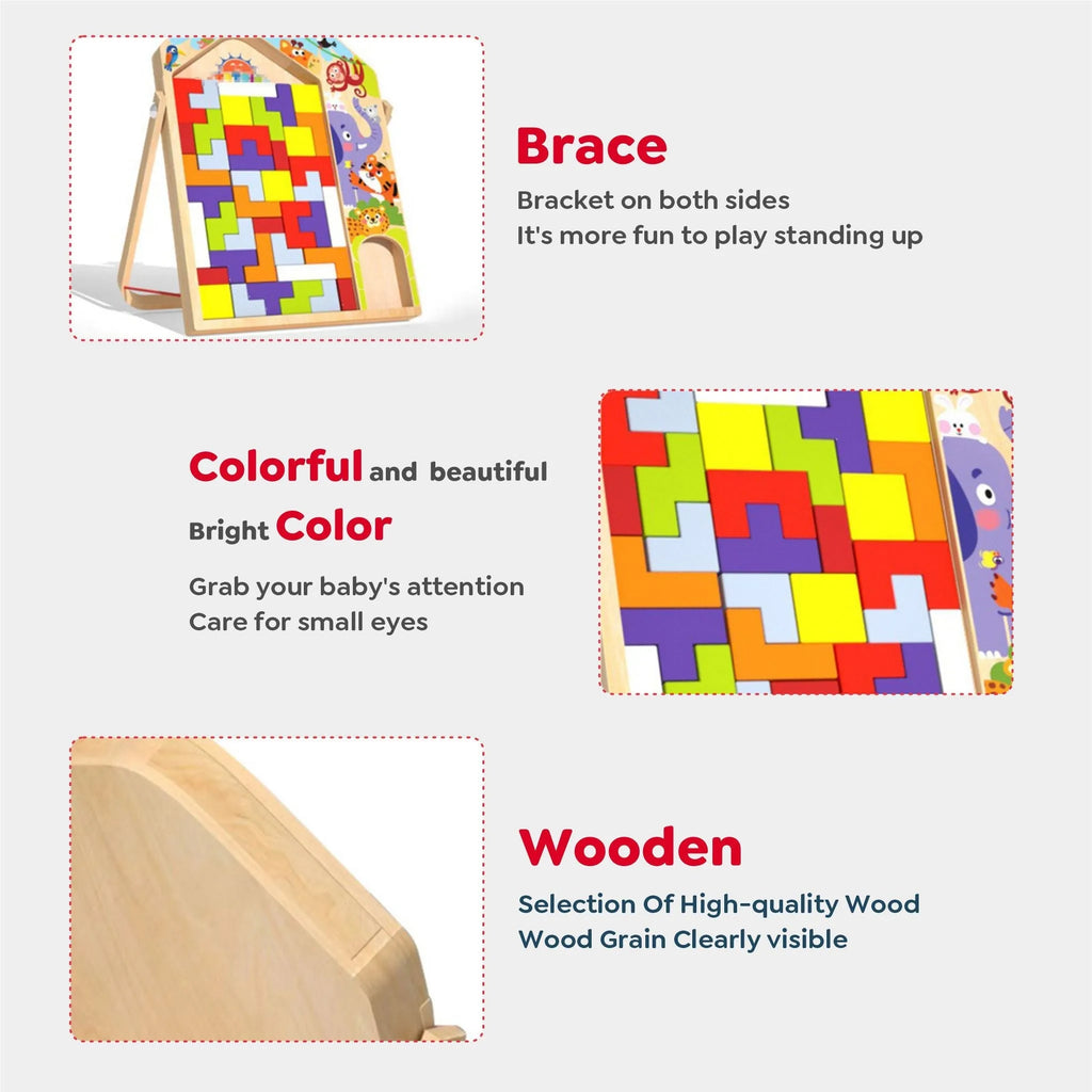 Wudly - 3 in 1 Tetris - Parent Child Edition Multifunctional Building Blocks, Tabletop Activities 3D Piecing Bricks Brain Teaser Smart Inspiration Game, Early Educational Toy for Kids 3+ Years, Set of 42 Blocks, Child Safe Certified, Multi colors - Naivri