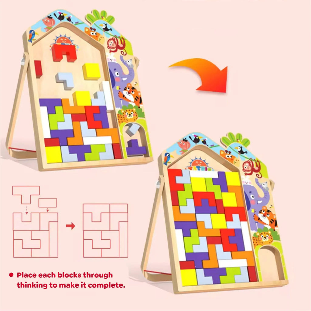 Wudly - 3 in 1 Tetris - Parent Child Edition Multifunctional Building Blocks, Tabletop Activities 3D Piecing Bricks Brain Teaser Smart Inspiration Game, Early Educational Toy for Kids 3+ Years, Set of 42 Blocks, Child Safe Certified, Multi colors - Naivri