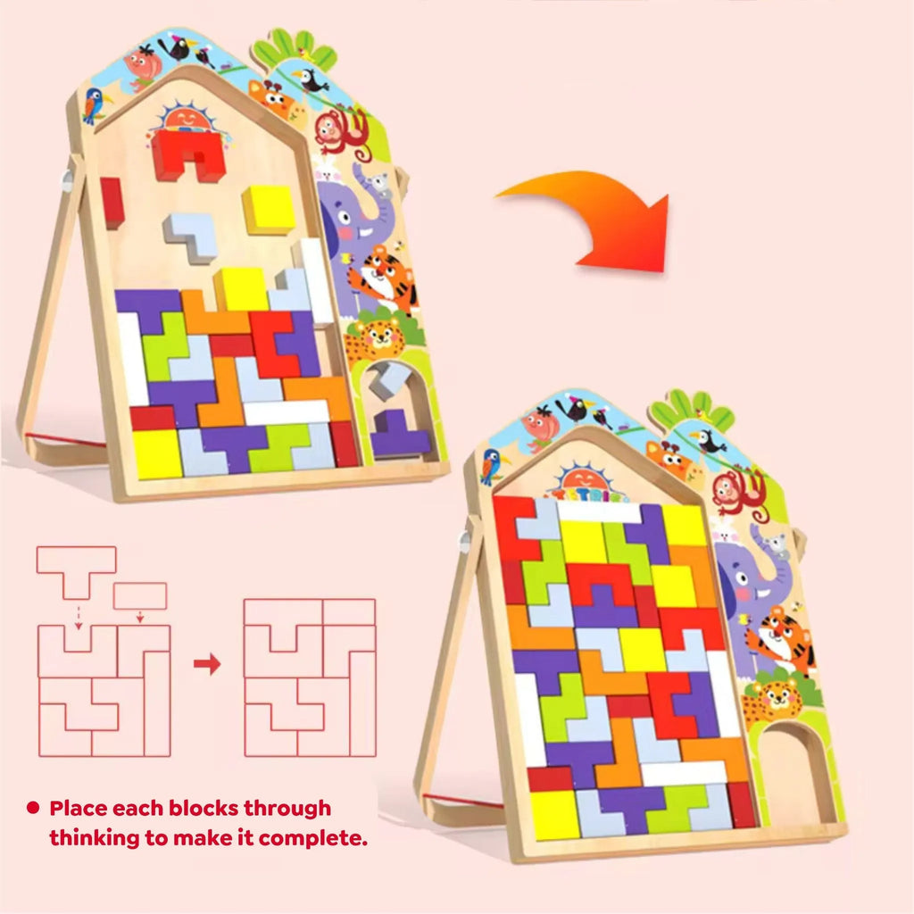 Wudly - 3 in 1 Tetris - Parent Child Edition Multifunctional Building Blocks, Tabletop Activities 3D Piecing Bricks Brain Teaser Smart Inspiration Game, Early Educational Toy for Kids 3+ Years, Set of 42 Blocks, Child Safe Certified, Multi colors - Naivri