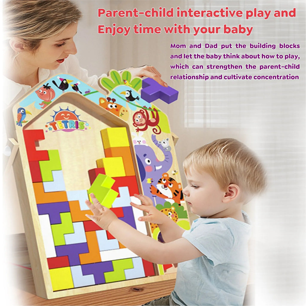 Wudly - 3 in 1 Tetris - Parent Child Edition Multifunctional Building Blocks, Tabletop Activities 3D Piecing Bricks Brain Teaser Smart Inspiration Game, Early Educational Toy for Kids 3+ Years, Set of 42 Blocks, Child Safe Certified, Multi colors - Naivri