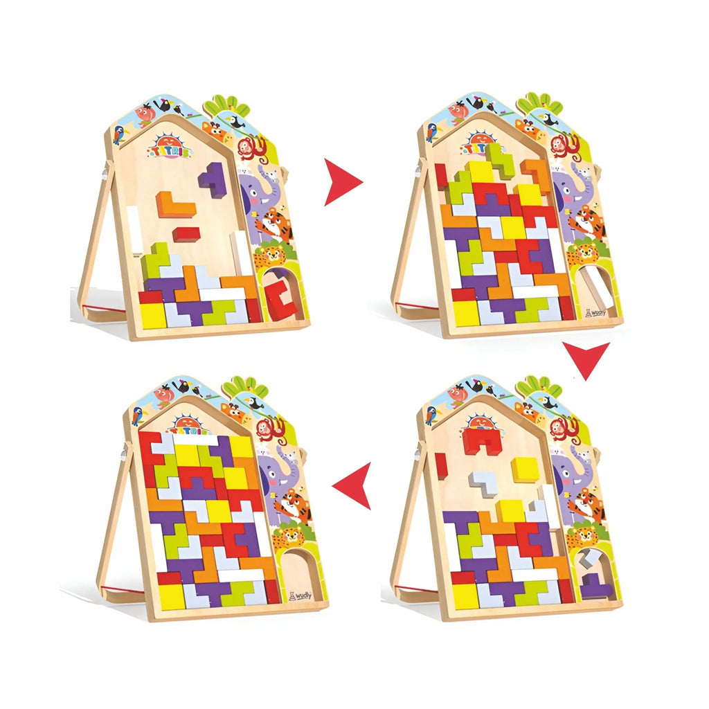 Wudly - 3 in 1 Tetris - Parent Child Edition Multifunctional Building Blocks, Tabletop Activities 3D Piecing Bricks Brain Teaser Smart Inspiration Game, Early Educational Toy for Kids 3+ Years, Set of 42 Blocks, Child Safe Certified, Multi colors - Naivri