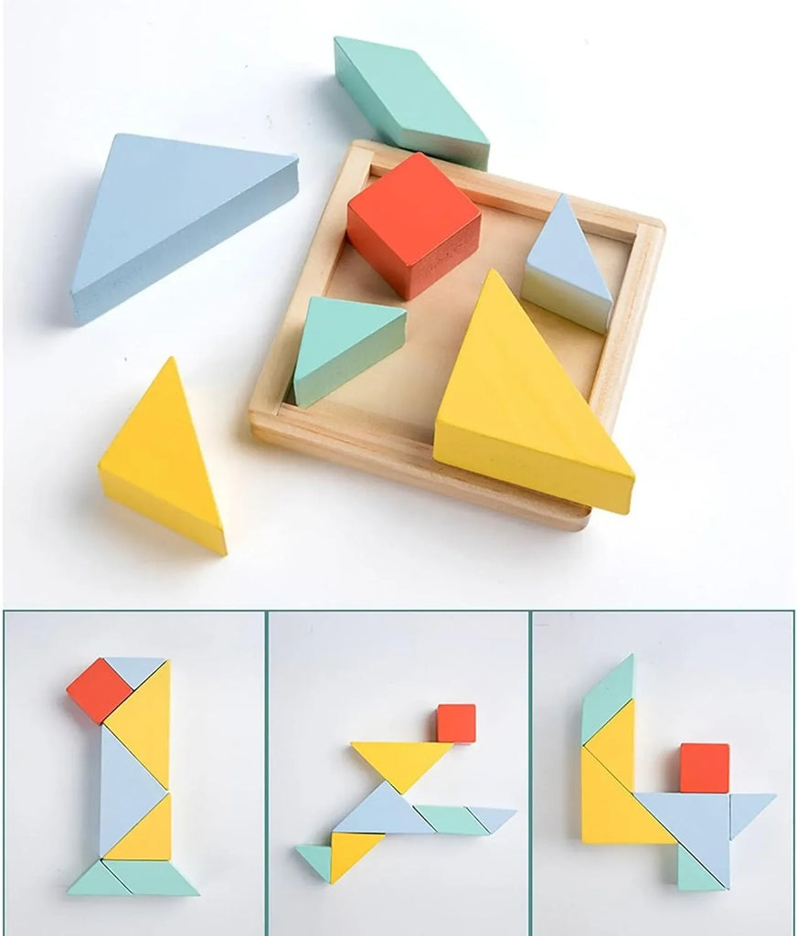 Wudly - 4 in 1 Shape Sorter Puzzle Block Wooden Educational Shape Sorting Puzzle Toy, Learning Shapes, Geometric Funny Square Interactive Early Educational Toys for 3+ Years Kids, Bright Colors Wooden Block, Child Safe Certified - Naivri