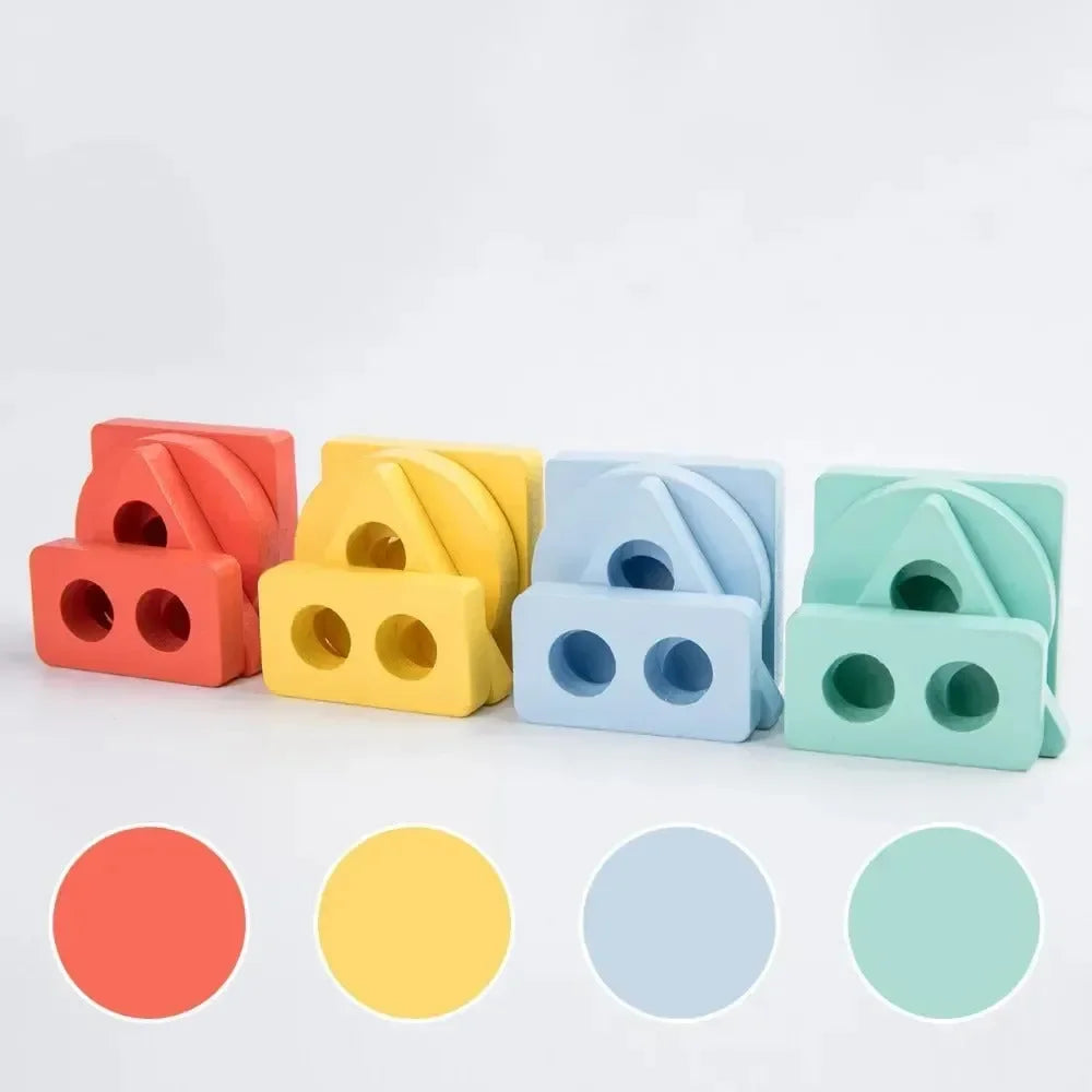 Wudly - 4 in 1 Shape Sorter Puzzle Block Wooden Educational Shape Sorting Puzzle Toy, Learning Shapes, Geometric Funny Square Interactive Early Educational Toys for 3+ Years Kids, Bright Colors Wooden Block, Child Safe Certified - Naivri