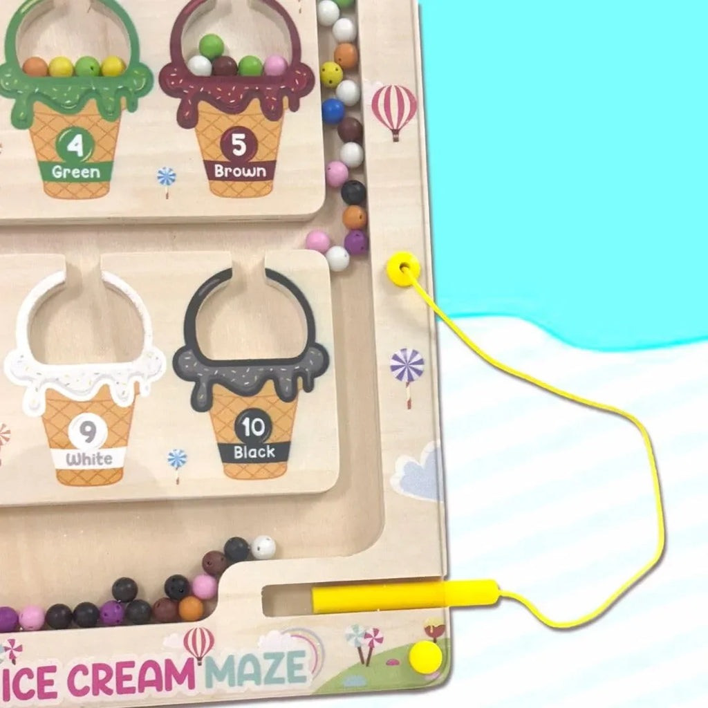 Wudly Ice Cream Maze,Magnetic Color and Number Maze - Educational Fine Motor Skills Toys for Boys Girls 3 4 5 Years Old, Wooden Color Matching Learning Counting Toddler Puzzle Board - Naivri