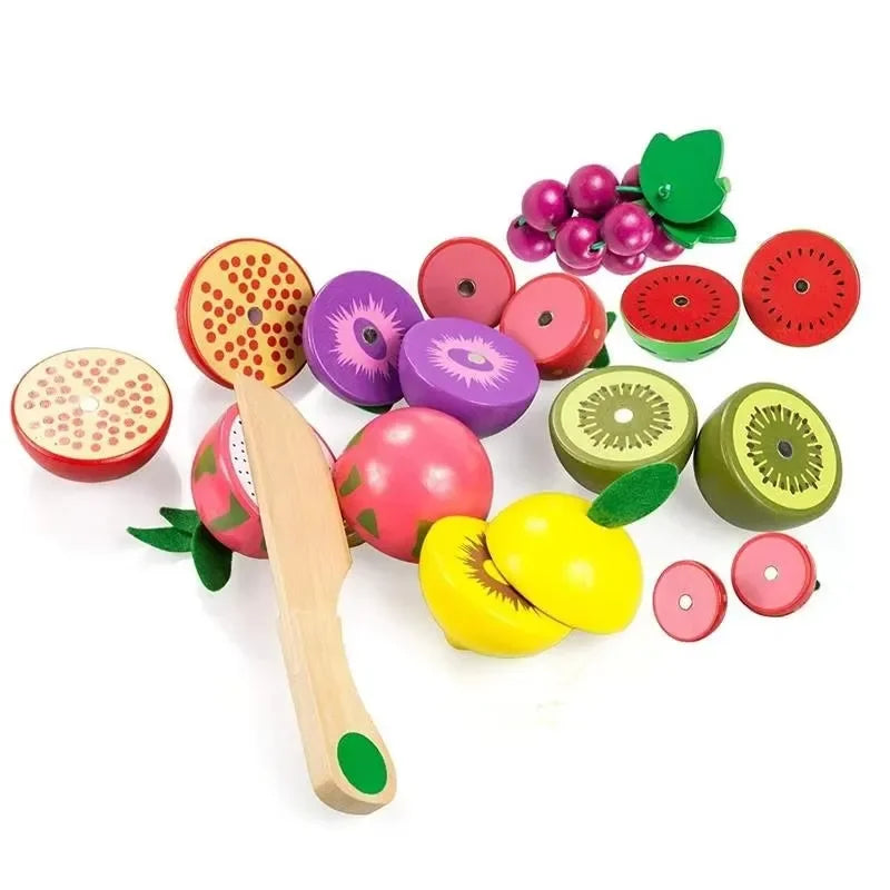 Wudly Magnetic Wooden Cutting Fruit Food Play Toy Set with Basket for Kids - Naivri