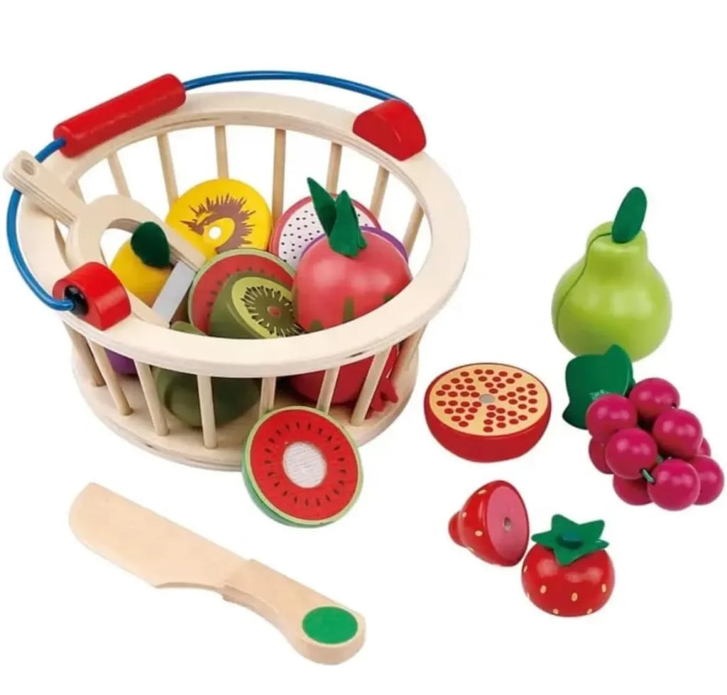 Wudly Magnetic Wooden Cutting Fruit Food Play Toy Set with Basket for Kids - Naivri