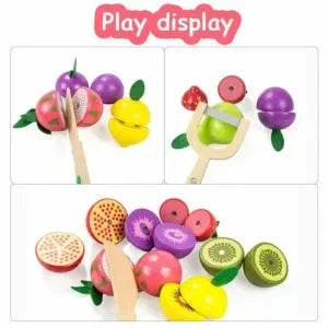 Wudly Magnetic Wooden Cutting Fruit Food Play Toy Set with Basket for Kids - Naivri