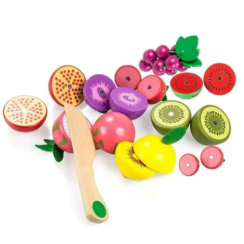 Wudly Magnetic Wooden Cutting Fruit Food Play Toy Set with Basket for Kids - Naivri