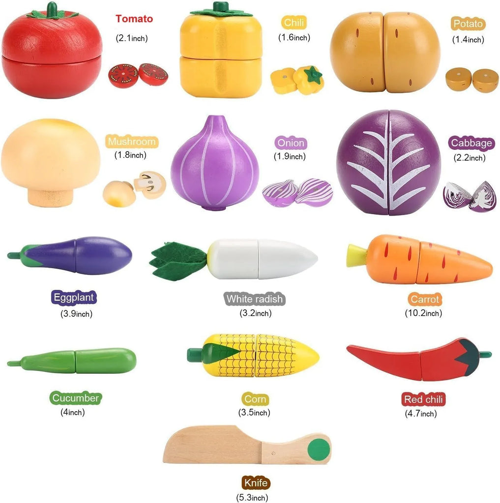Wudly Magnetic Wooden Cutting Vegetables Food Play Toy Set with Basket for Kids - Naivri