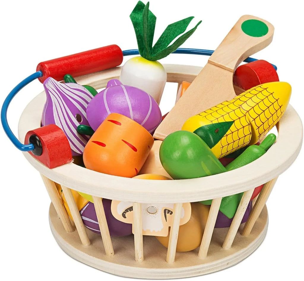 Wudly Magnetic Wooden Cutting Vegetables Food Play Toy Set with Basket for Kids - Naivri