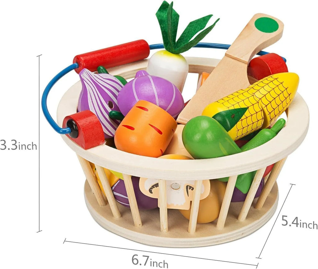 Wudly Magnetic Wooden Cutting Vegetables Food Play Toy Set with Basket for Kids - Naivri