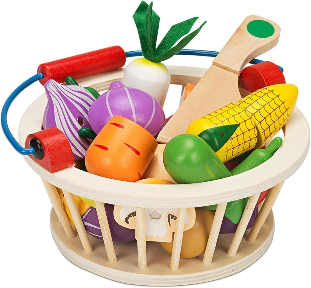 Wudly Magnetic Wooden Cutting Vegetables Food Play Toy Set with Basket for Kids - Naivri