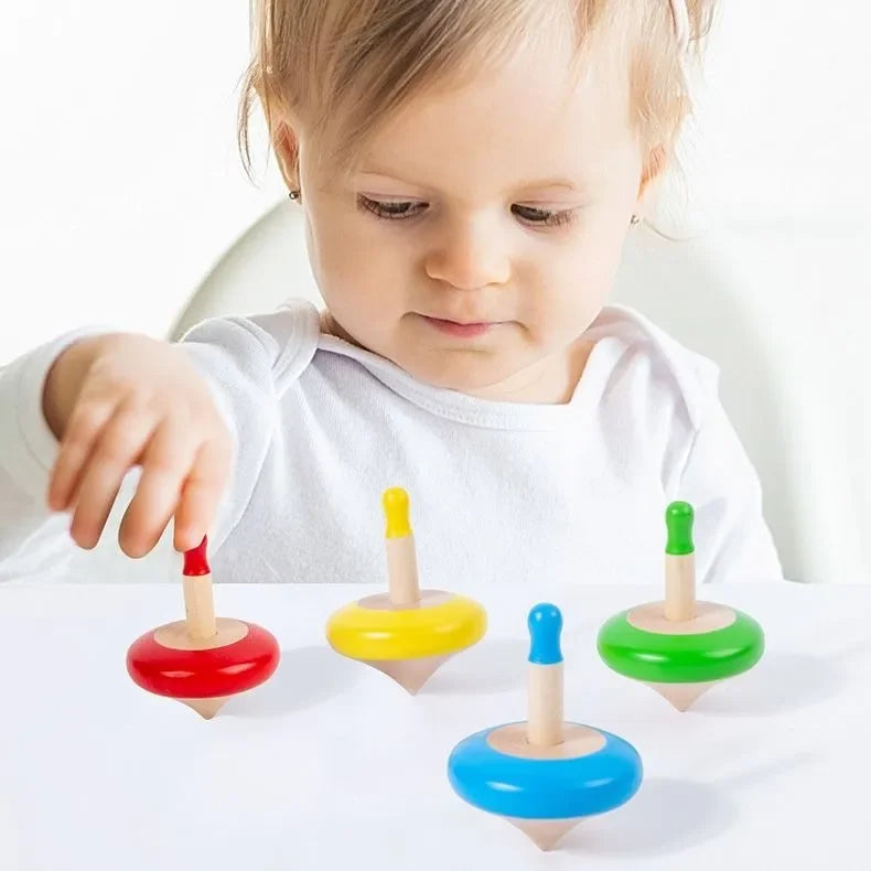 Wudly - Toys Wooden Spinning Top Toy Lattu Bhawra Lattoo Chakri Good Gift for Fun Games, Recreational & Therapeutic Use for Children, Adults & Seniors (Pack of 4)(Multi Colors ) Eco Friendly & Safe Non Toxic Colors - Naivri
