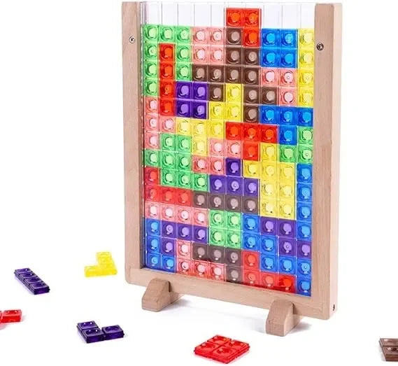 Wudly - Wooden 3D Creative Russian Desktop Game, Transparent Brain Toy, Montessori Puzzle Toy, IQ Puzzle, Tetris Puzzle Educational Toy for 3+ years Children, Multi Colors, Child Safe Certified - Naivri