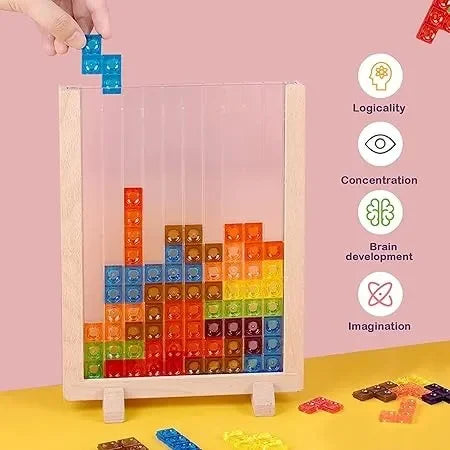 Wudly - Wooden 3D Creative Russian Desktop Game, Transparent Brain Toy, Montessori Puzzle Toy, IQ Puzzle, Tetris Puzzle Educational Toy for 3+ years Children, Multi Colors, Child Safe Certified - Naivri