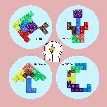 Wudly - Wooden 3D Creative Russian Desktop Game, Transparent Brain Toy, Montessori Puzzle Toy, IQ Puzzle, Tetris Puzzle Educational Toy for 3+ years Children, Multi Colors, Child Safe Certified - Naivri