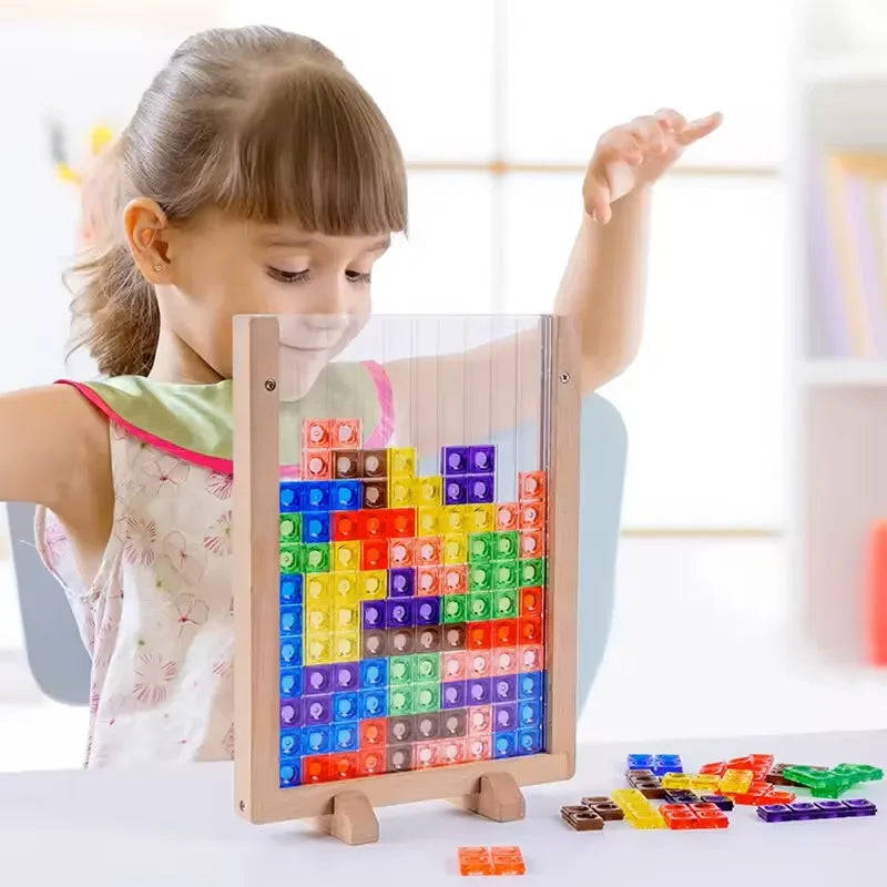 Wudly - Wooden 3D Creative Russian Desktop Game, Transparent Brain Toy, Montessori Puzzle Toy, IQ Puzzle, Tetris Puzzle Educational Toy for 3+ years Children, Multi Colors, Child Safe Certified - Naivri