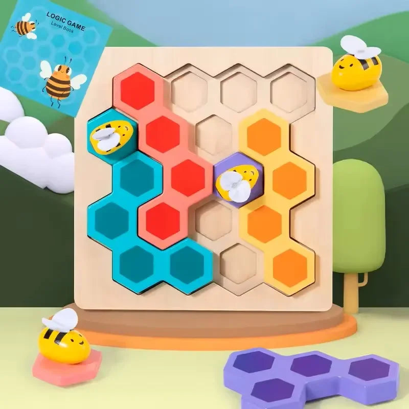 Wudly - Wooden Bee Puzzle Game, Brain Teasers Logic Game Learning Toys Matching Puzzle, Beehive Puzzle Board Games Montessori Educational Toy for 3+ Years Kids, Multi Colors, Child Safe Certified - Naivri