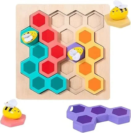 Wudly - Wooden Bee Puzzle Game, Brain Teasers Logic Game Learning Toys Matching Puzzle, Beehive Puzzle Board Games Montessori Educational Toy for 3+ Years Kids, Multi Colors, Child Safe Certified - Naivri