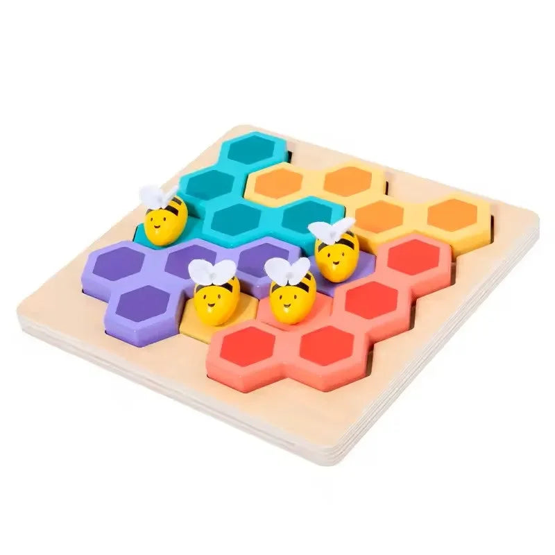 Wudly - Wooden Bee Puzzle Game, Brain Teasers Logic Game Learning Toys Matching Puzzle, Beehive Puzzle Board Games Montessori Educational Toy for 3+ Years Kids, Multi Colors, Child Safe Certified - Naivri