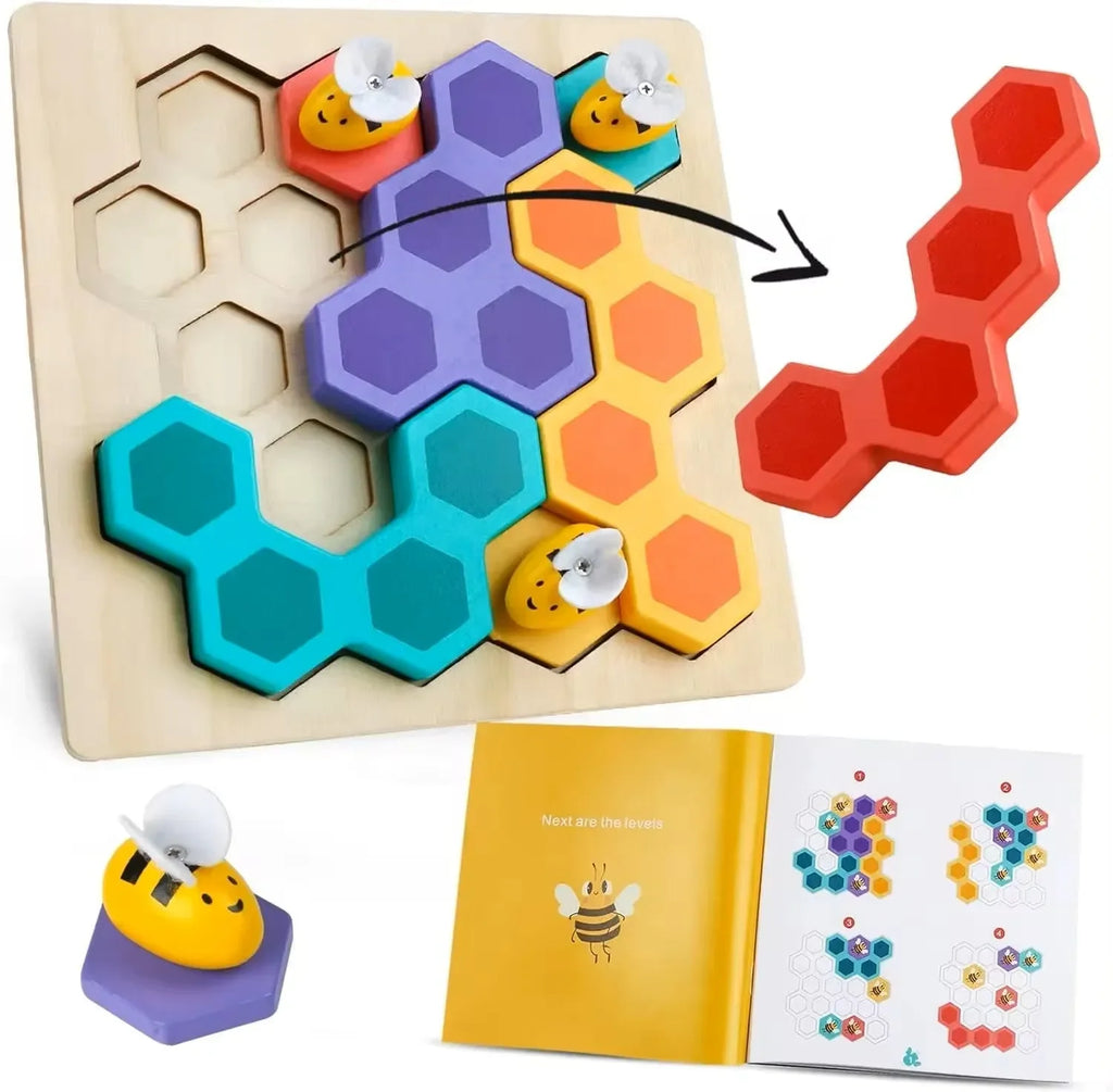 Wudly - Wooden Bee Puzzle Game, Brain Teasers Logic Game Learning Toys Matching Puzzle, Beehive Puzzle Board Games Montessori Educational Toy for 3+ Years Kids, Multi Colors, Child Safe Certified - Naivri