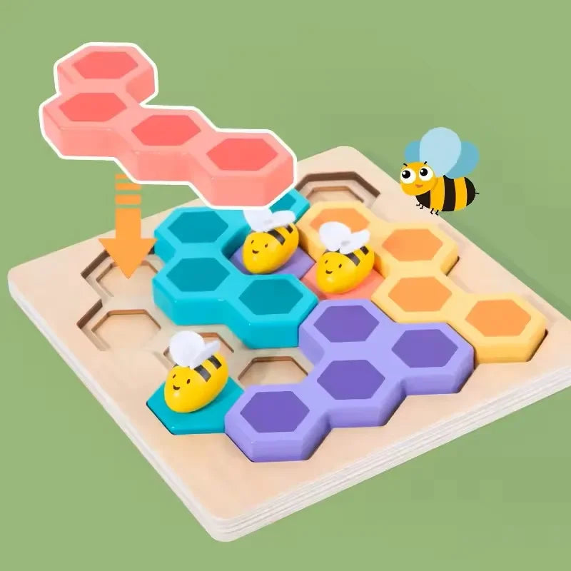 Wudly - Wooden Bee Puzzle Game, Brain Teasers Logic Game Learning Toys Matching Puzzle, Beehive Puzzle Board Games Montessori Educational Toy for 3+ Years Kids, Multi Colors, Child Safe Certified - Naivri