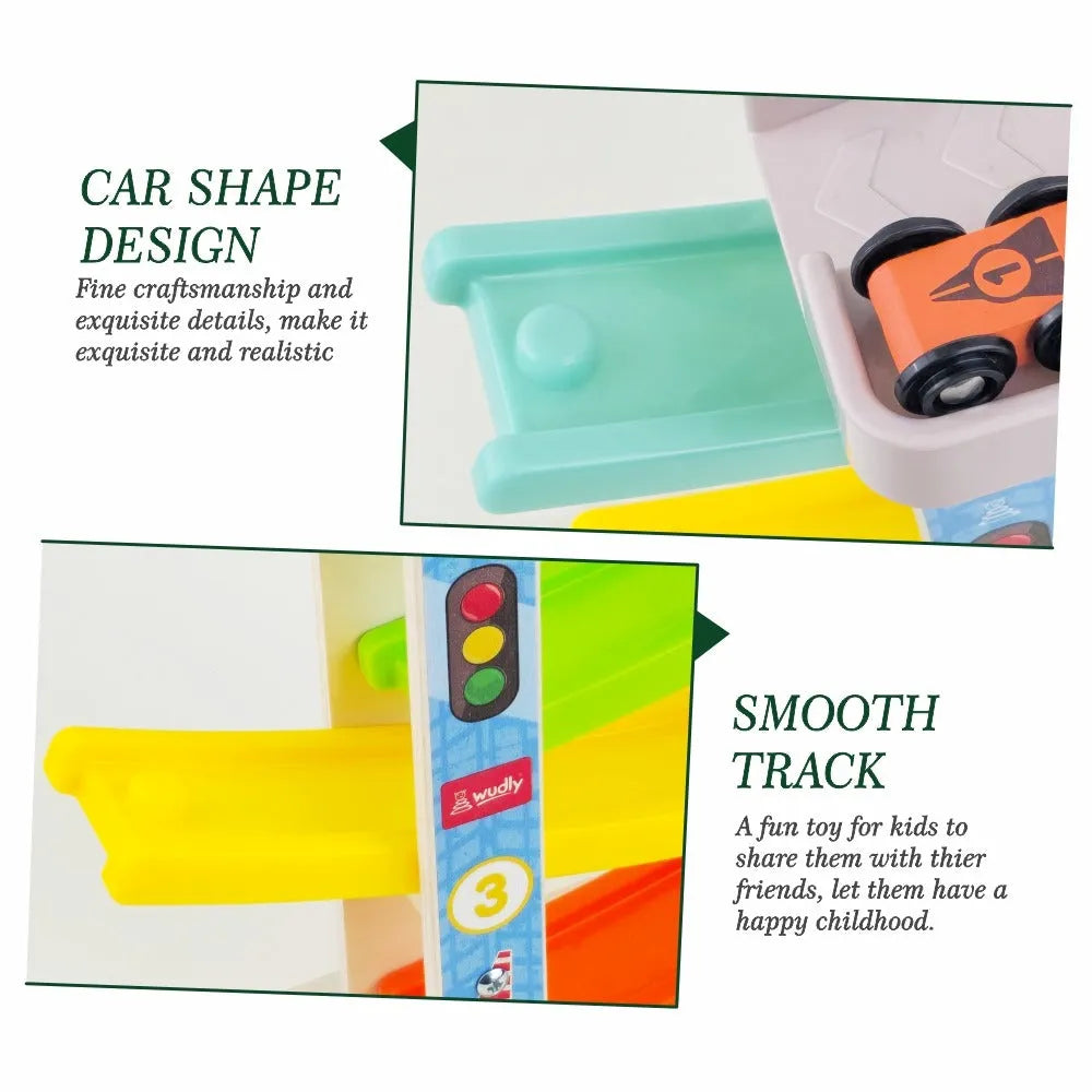 Wudly Wooden Car Ramp Racer Toy for Toddlers - 4 Levels Continuous Motion with 4 Mini Cars - Educational Toy for Fine Motor Skills, Hand-Eye Coordination, and Imaginative Play (Bright Colors) - Naivri