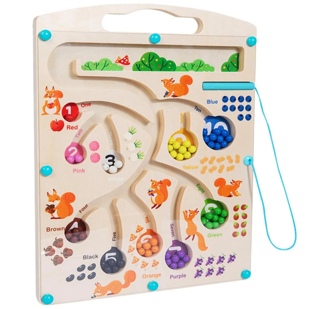 Wudly Wooden Educational Magnetic Squirrel Feeding Game, Colours & Numbers Learning Toy - Naivri