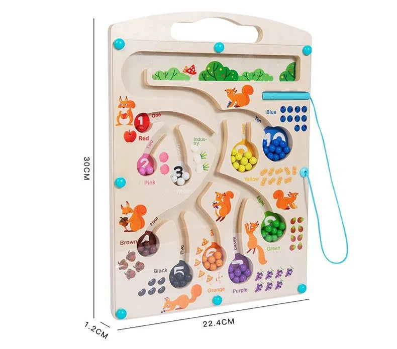 Wudly Wooden Educational Magnetic Squirrel Feeding Game, Colours & Numbers Learning Toy - Naivri