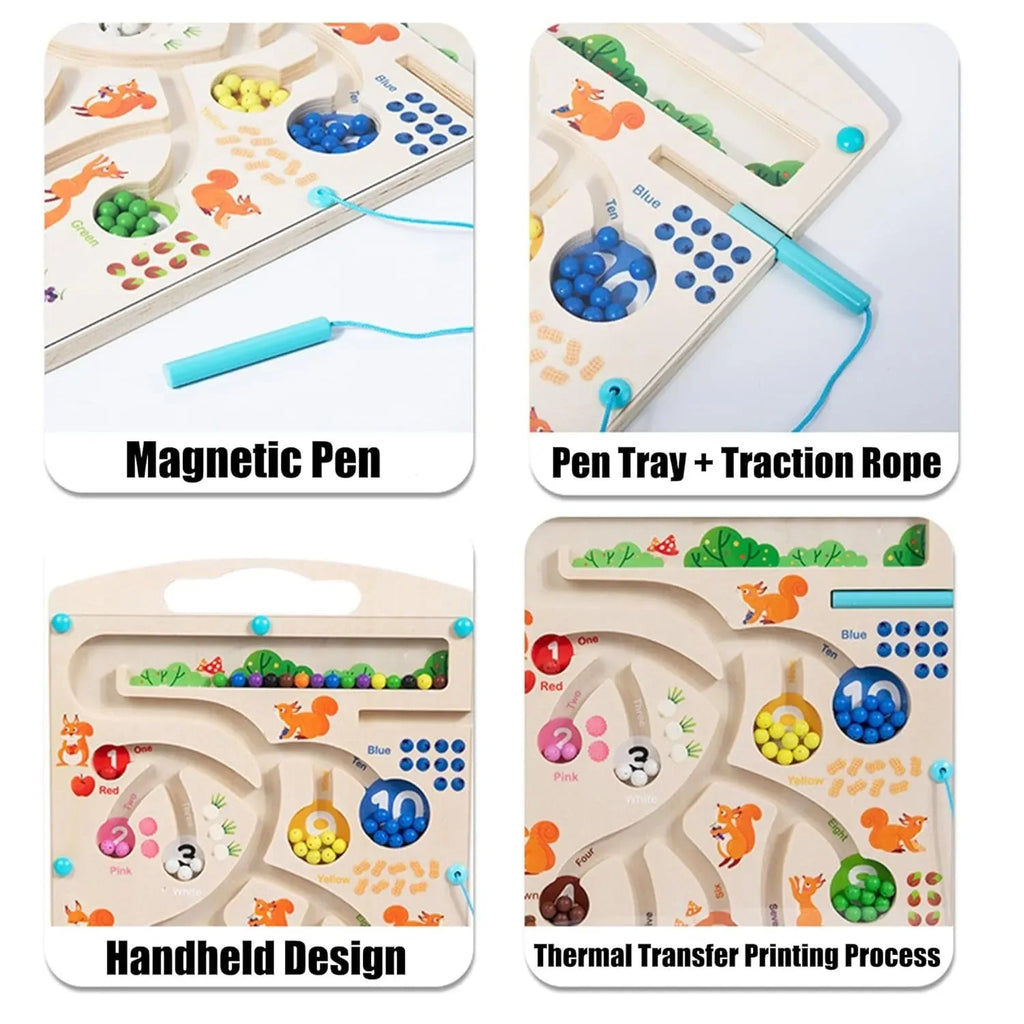 Wudly Wooden Educational Magnetic Squirrel Feeding Game, Colours & Numbers Learning Toy - Naivri