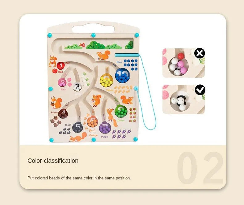 Wudly Wooden Educational Magnetic Squirrel Feeding Game, Colours & Numbers Learning Toy - Naivri