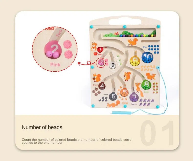 Wudly Wooden Educational Magnetic Squirrel Feeding Game, Colours & Numbers Learning Toy - Naivri