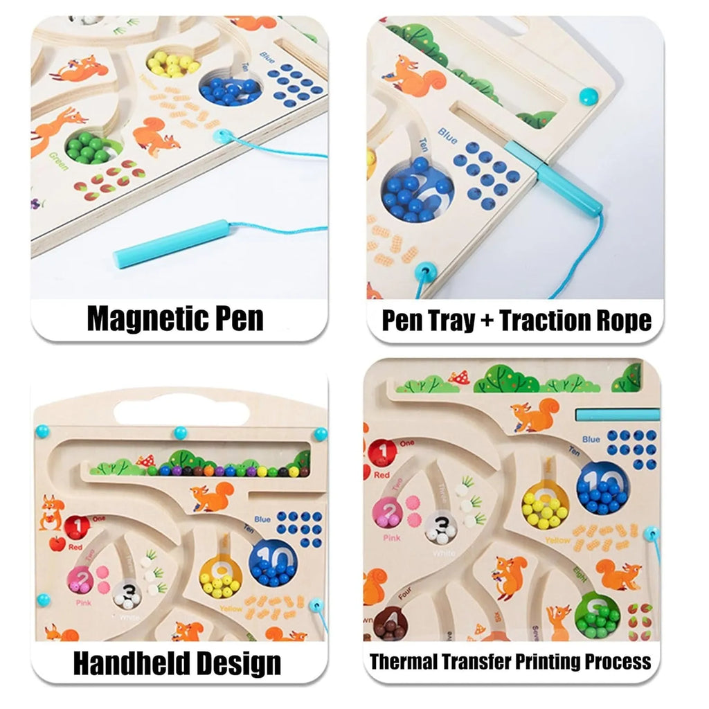 Wudly Wooden Educational Magnetic Squirrel Feeding Game, Colours & Numbers Learning Toy - Naivri