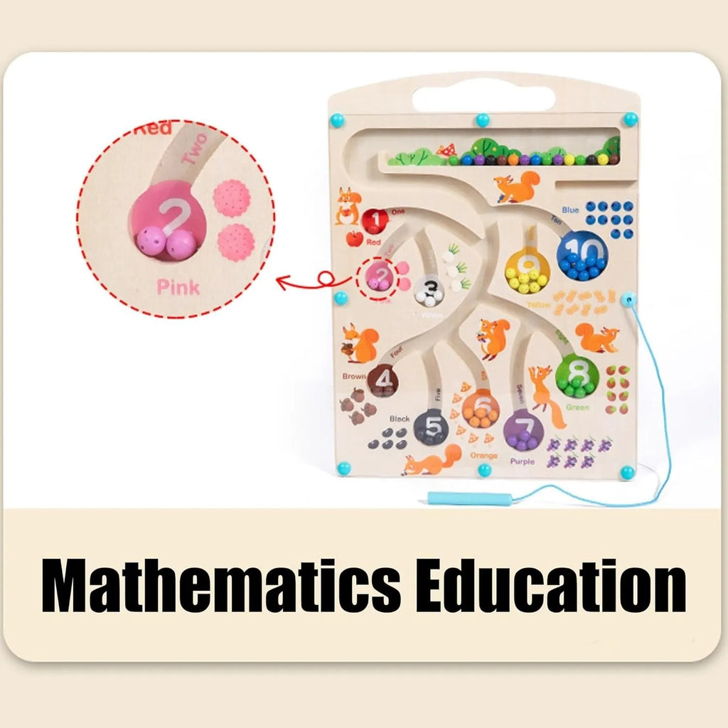 Wudly Wooden Educational Magnetic Squirrel Feeding Game, Colours & Numbers Learning Toy - Naivri