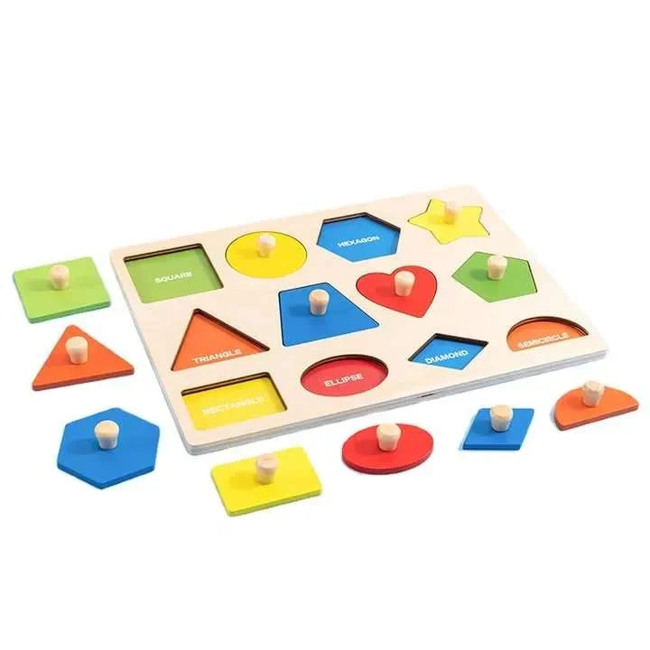 Wudly - Wooden Knob Puzzle Board, Preschool Learning Puzzle, Geometric Shapes Puzzle Board For Toddlers Ages 2+ Year (Set of 4 ), with Multi color & Child Safe Certified - Naivri