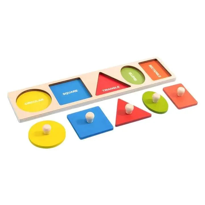 Wudly - Wooden Knob Puzzle Board, Preschool Learning Puzzle, Geometric Shapes Puzzle Board For Toddlers Ages 2+ Year (Set of 4 ), with Multi color & Child Safe Certified - Naivri