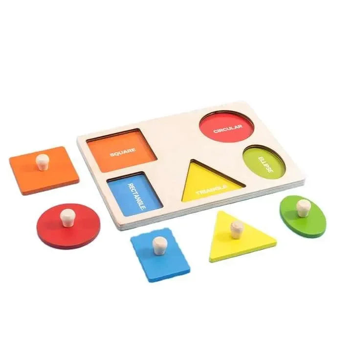 Wudly - Wooden Knob Puzzle Board, Preschool Learning Puzzle, Geometric Shapes Puzzle Board For Toddlers Ages 2+ Year (Set of 4 ), with Multi color & Child Safe Certified - Naivri