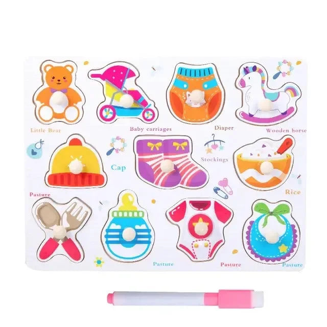 Wudly - Wooden Learning Knob Puzzle with White Board - Naivri