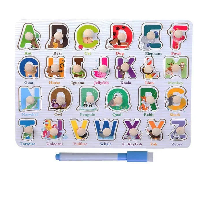 Wudly - Wooden Learning Knob Puzzle with White Board - Naivri