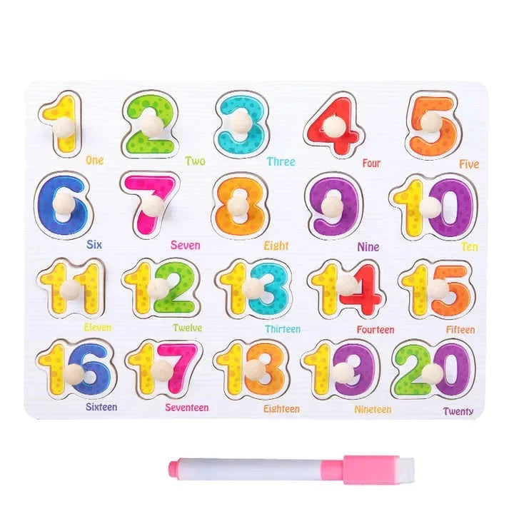 Wudly - Wooden Learning Knob Puzzle with White Board - Naivri