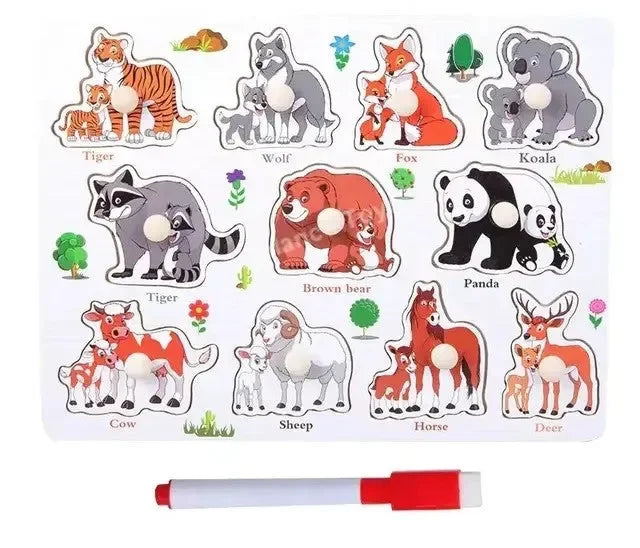 Wudly - Wooden Learning Knob Puzzle with White Board - Naivri