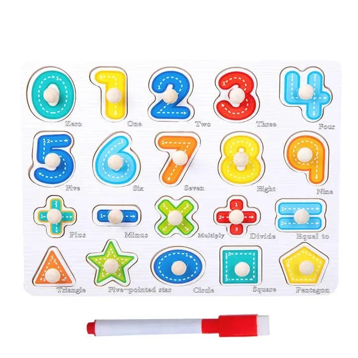 Wudly - Wooden Learning Knob Puzzle with White Board - Naivri