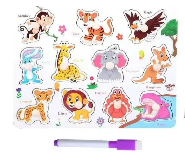Wudly - Wooden Learning Knob Puzzle with White Board - Naivri