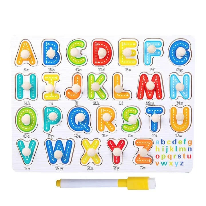 Wudly - Wooden Learning Knob Puzzle with White Board - Naivri