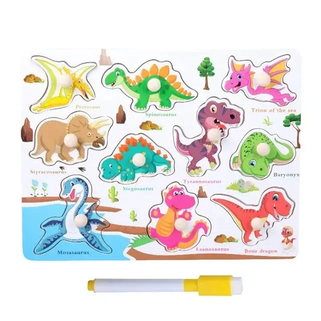 Wudly - Wooden Learning Knob Puzzle with White Board - Naivri
