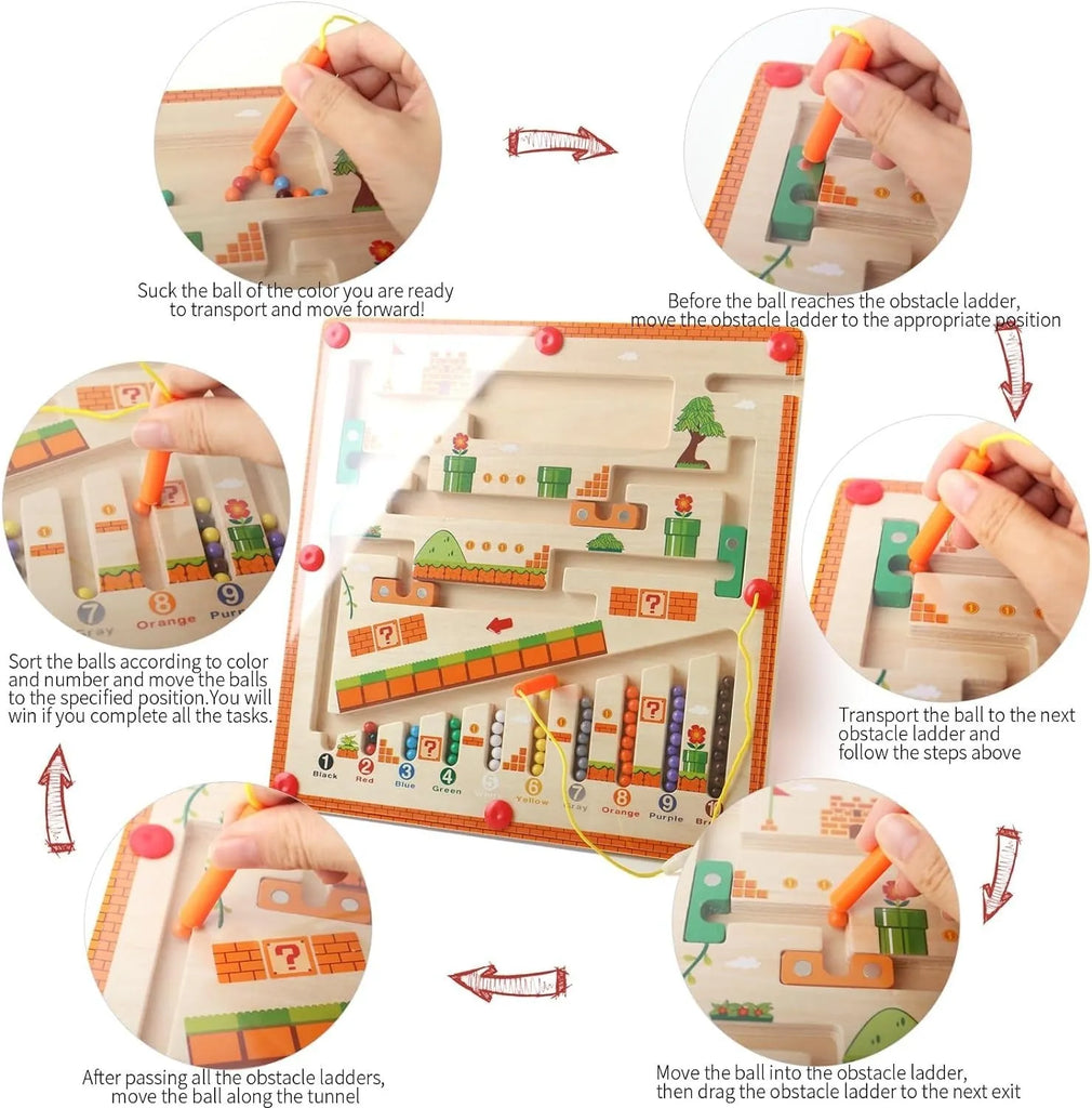 Wudly Wooden Magnetic Maze Board, Super Mario Theme, Educational Marble Labyrinth Puzzle Game - Naivri