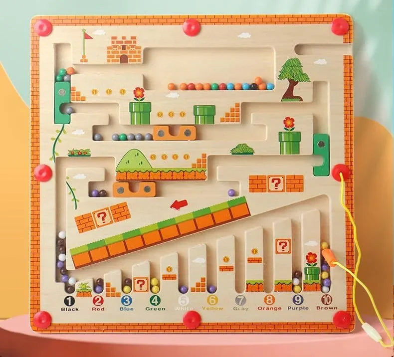 Wudly Wooden Magnetic Maze Board, Super Mario Theme, Educational Marble Labyrinth Puzzle Game - Naivri