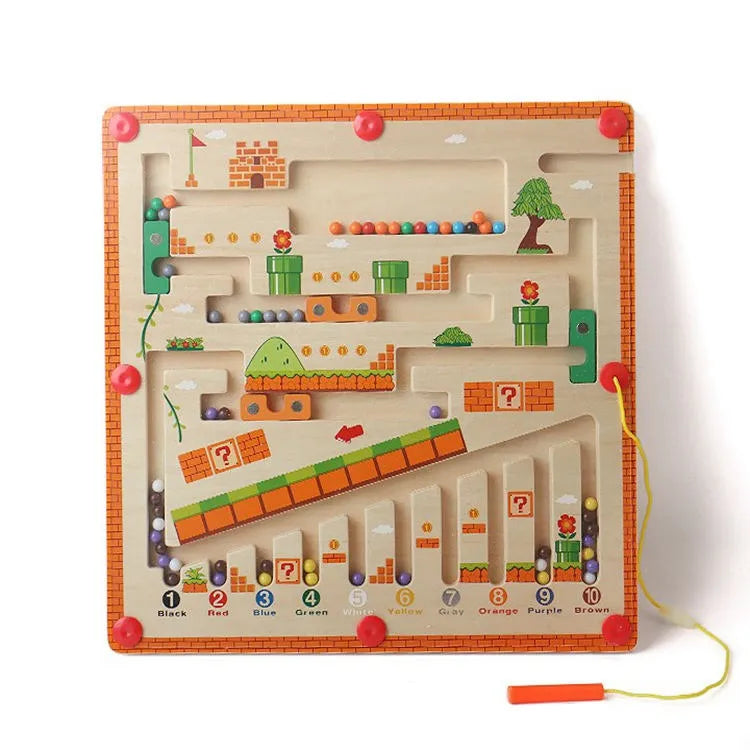 Wudly Wooden Magnetic Maze Board, Super Mario Theme, Educational Marble Labyrinth Puzzle Game - Naivri