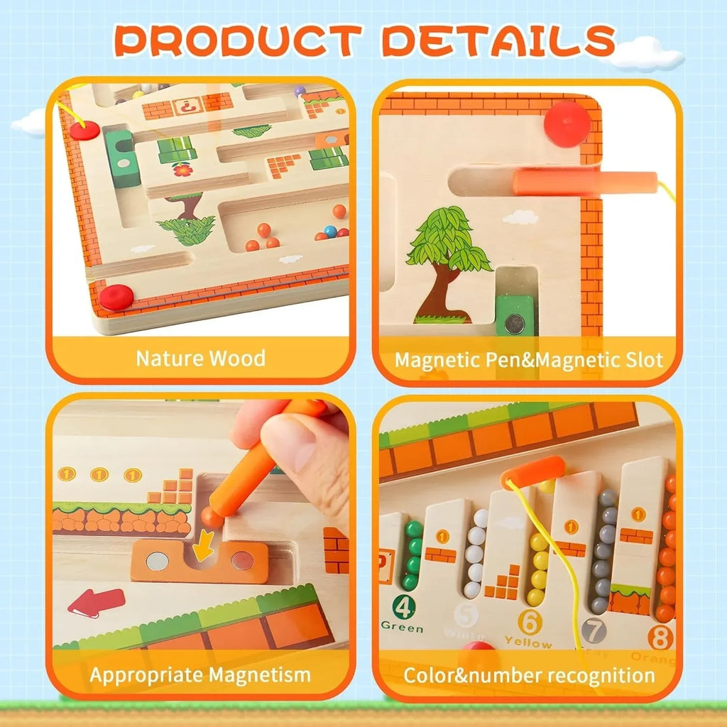 Wudly Wooden Magnetic Maze Board, Super Mario Theme, Educational Marble Labyrinth Puzzle Game - Naivri